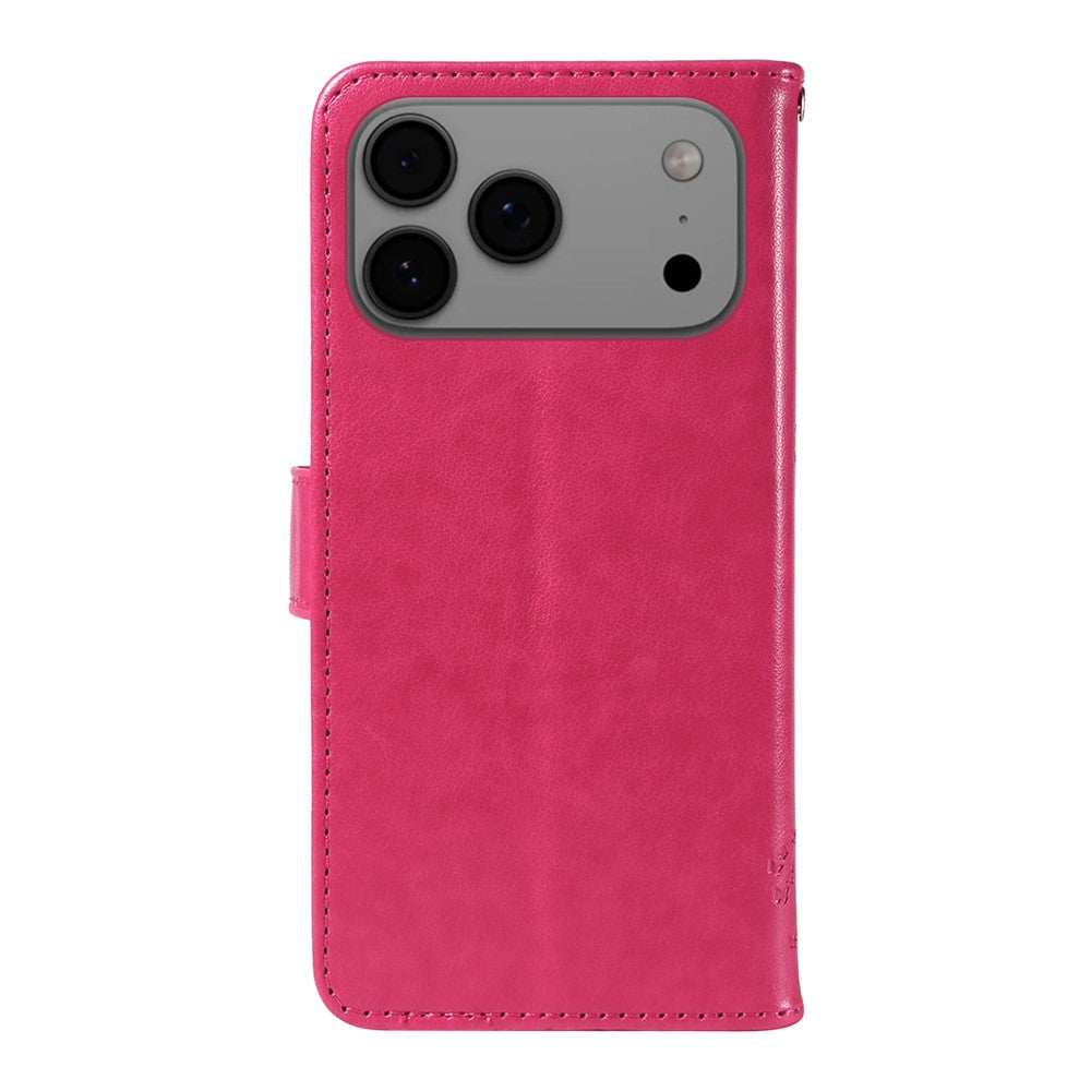 For iPhone 17 Pro Max Phone Case with Stand Cat Tree Pattern Leather Wallet Mobile Cover - Rose