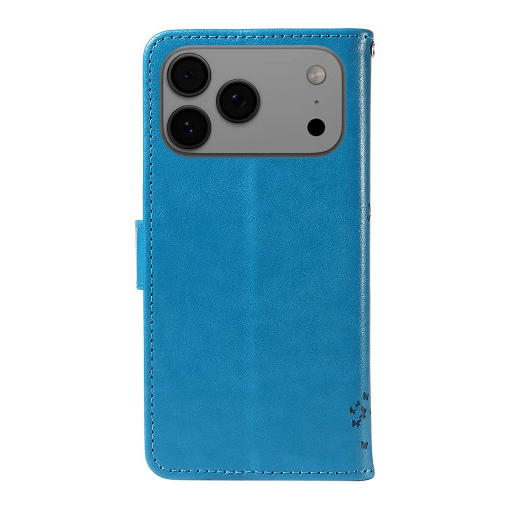 For iPhone 17 Pro Max Phone Case with Stand Cat Tree Pattern Leather Wallet Mobile Cover - Blue