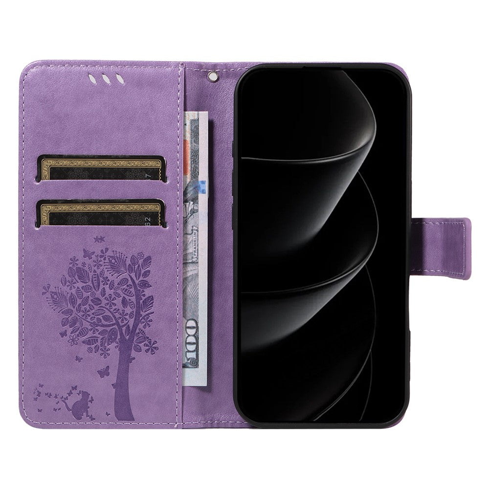 For iPhone 17 Pro Max Phone Case with Stand Cat Tree Pattern Leather Wallet Mobile Cover - Light Purple