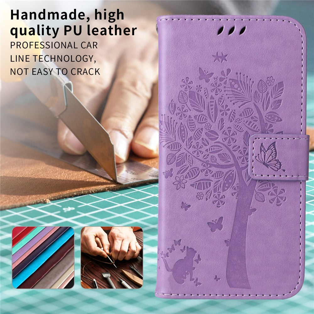 For iPhone 17 Pro Max Phone Case with Stand Cat Tree Pattern Leather Wallet Mobile Cover - Light Purple