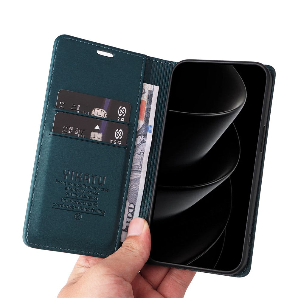 For iPhone 17 Pro Max Phone Cases YIKATU Magnetic Closure PU Leather Mobile Cover - Green