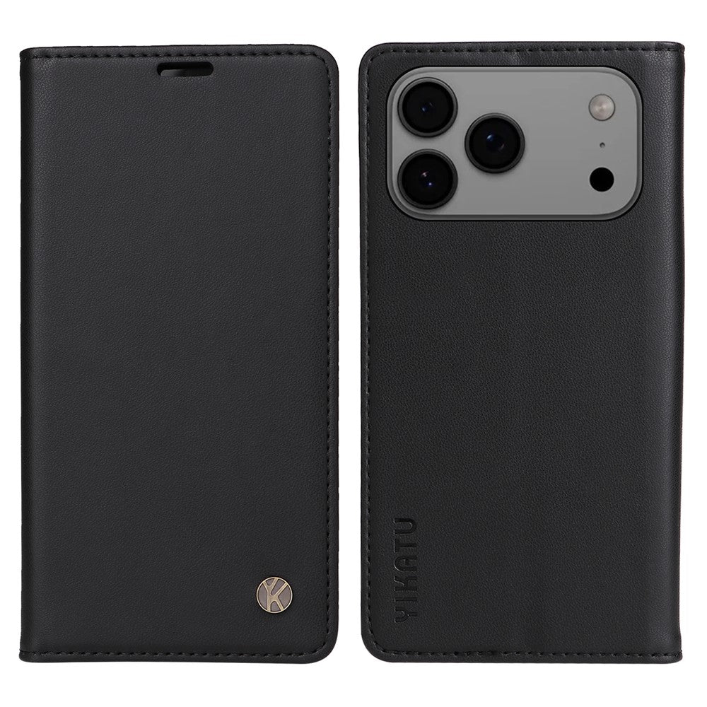 For iPhone 17 Pro Max Phone Cases YIKATU Magnetic Closure PU Leather Mobile Cover - Black