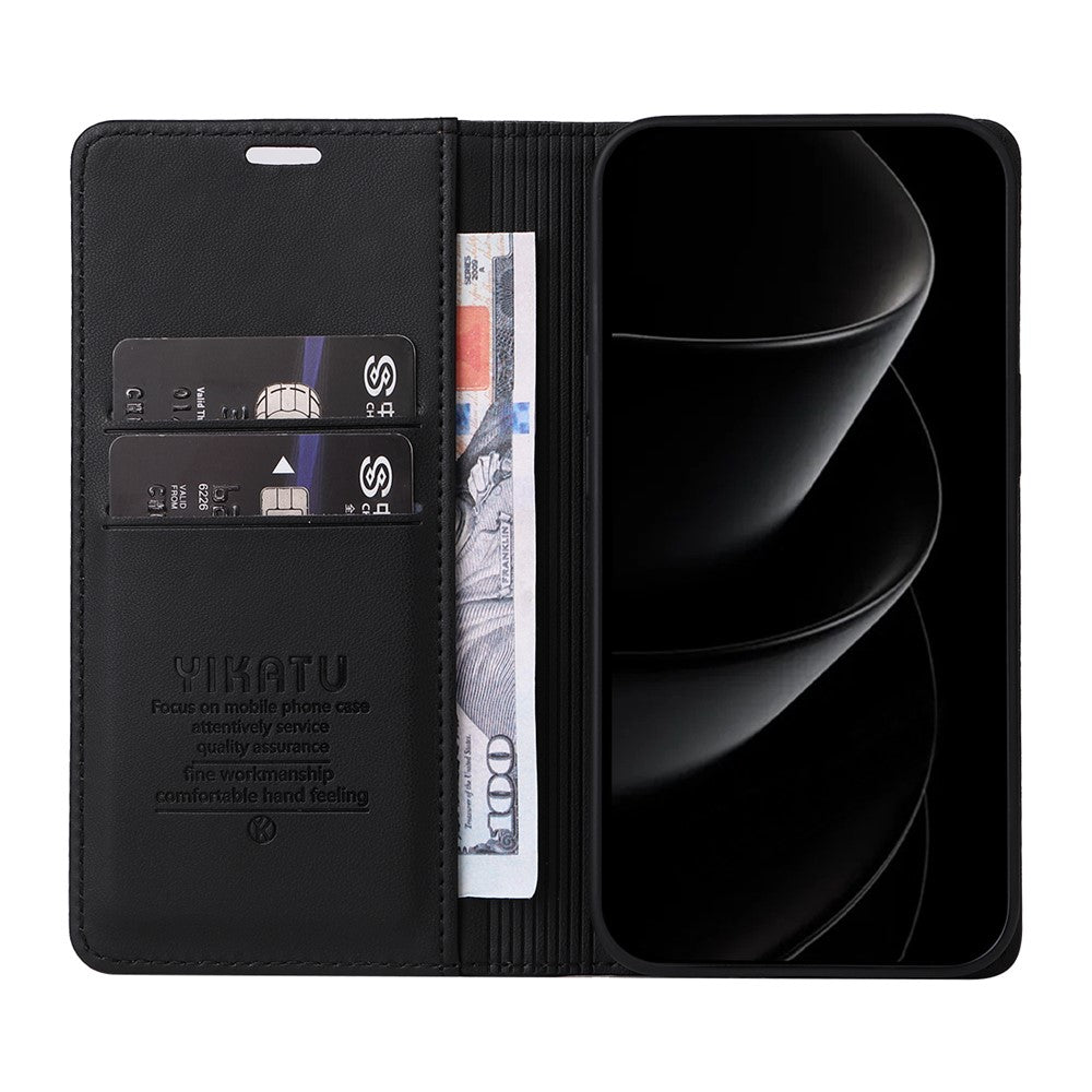 For iPhone 17 Pro Max Phone Cases YIKATU Magnetic Closure PU Leather Mobile Cover - Black