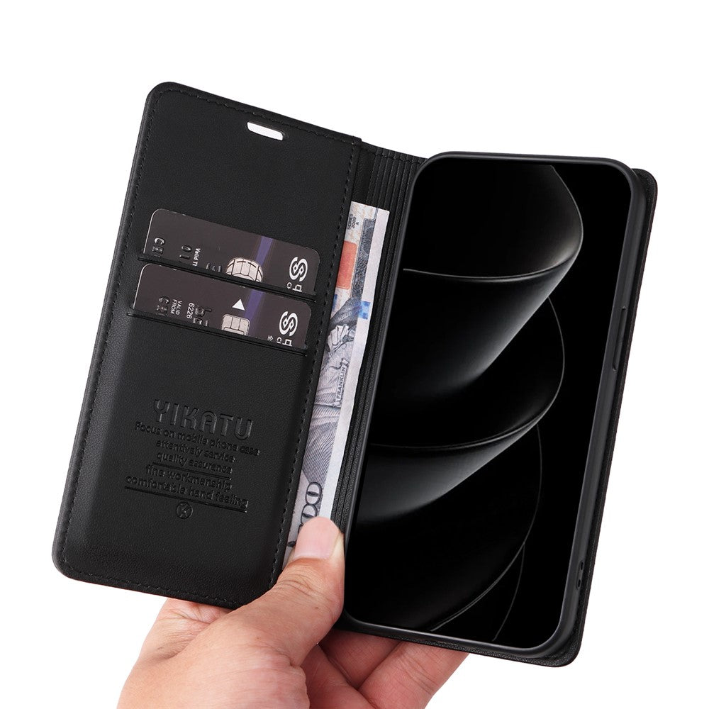 For iPhone 17 Pro Max Phone Cases YIKATU Magnetic Closure PU Leather Mobile Cover - Black