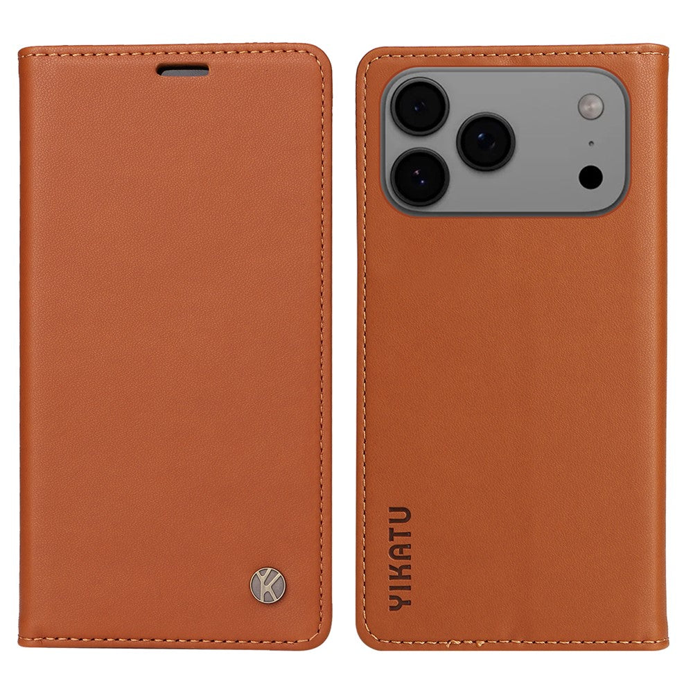 For iPhone 17 Pro Max Phone Cases YIKATU Magnetic Closure PU Leather Mobile Cover - Brown
