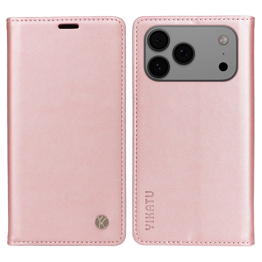 For iPhone 17 Pro Max Phone Cases YIKATU Magnetic Closure PU Leather Mobile Cover -  Rose Gold