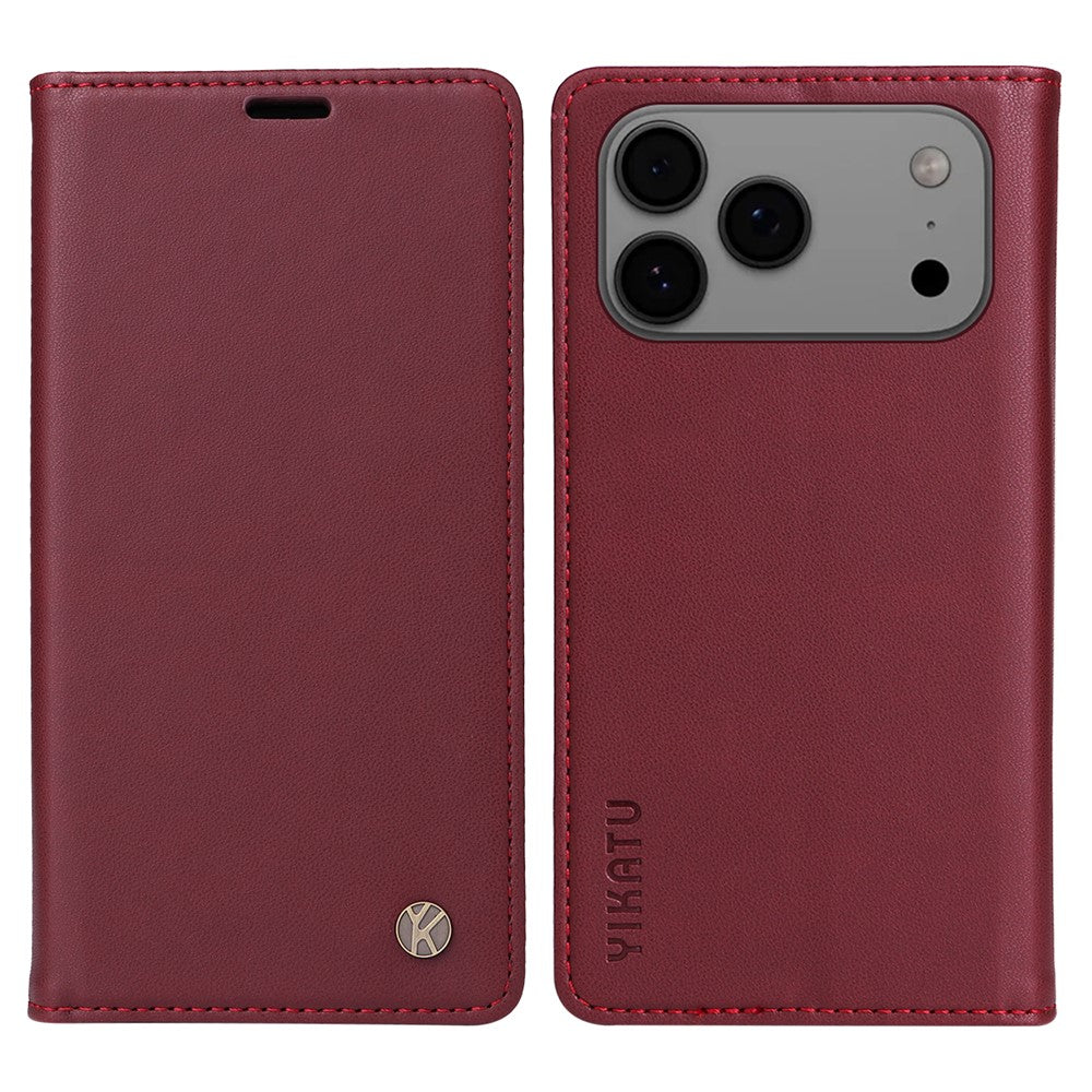 For iPhone 17 Pro Max Phone Cases YIKATU Magnetic Closure PU Leather Mobile Cover - Wine Red