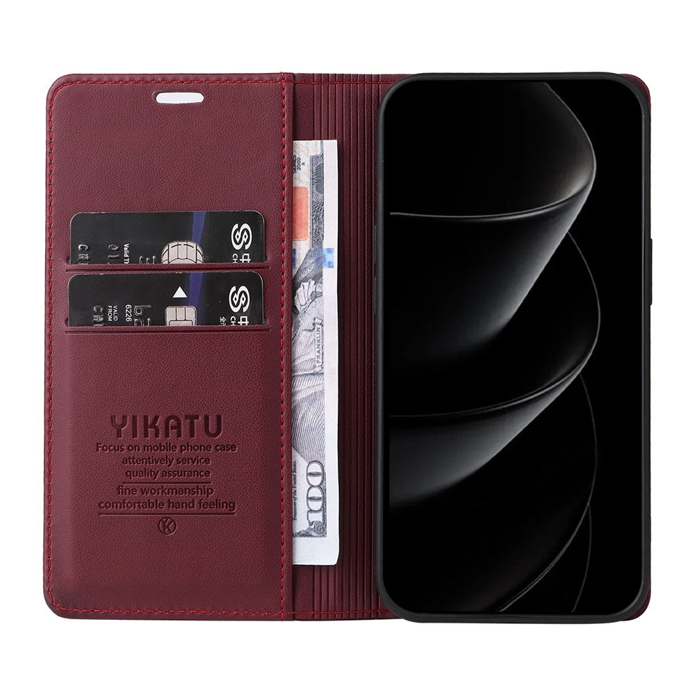 For iPhone 17 Pro Max Phone Cases YIKATU Magnetic Closure PU Leather Mobile Cover - Wine Red