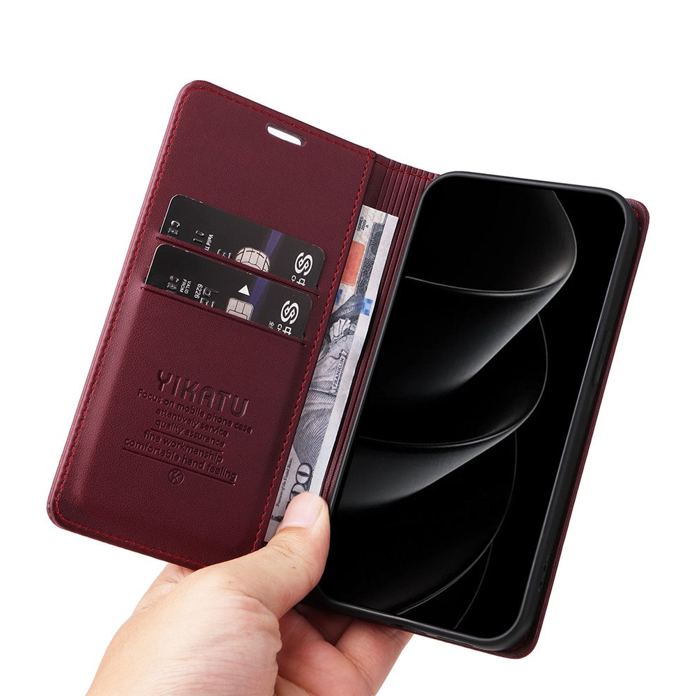 For iPhone 17 Pro Max Phone Cases YIKATU Magnetic Closure PU Leather Mobile Cover - Wine Red