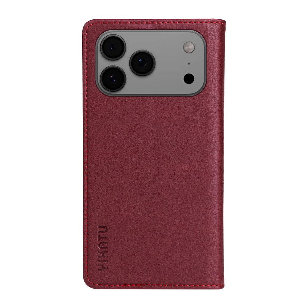 For iPhone 17 Pro Max Phone Cases YIKATU Magnetic Closure PU Leather Mobile Cover - Wine Red