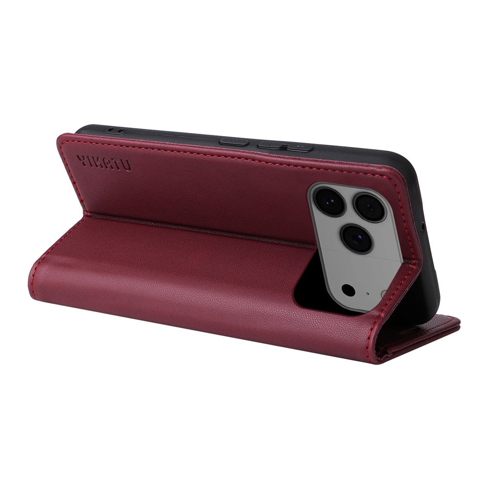 For iPhone 17 Pro Max Phone Cases YIKATU Magnetic Closure PU Leather Mobile Cover - Wine Red