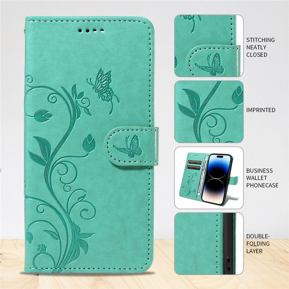 For iPhone 17 Pro Max PU Leather Cases Flower Pattern Wallet Stand Phone Cover with Strap - Green