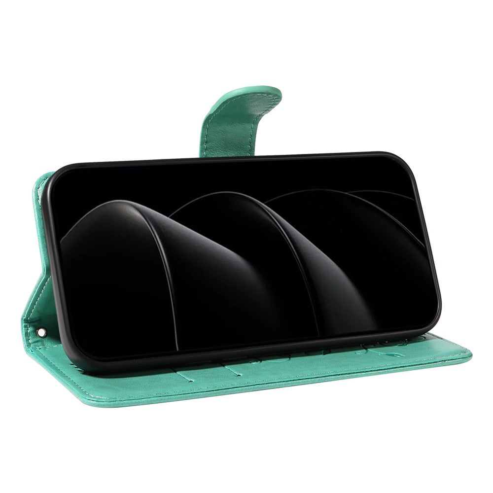 For iPhone 17 Pro Max PU Leather Cases Flower Pattern Wallet Stand Phone Cover with Strap - Green
