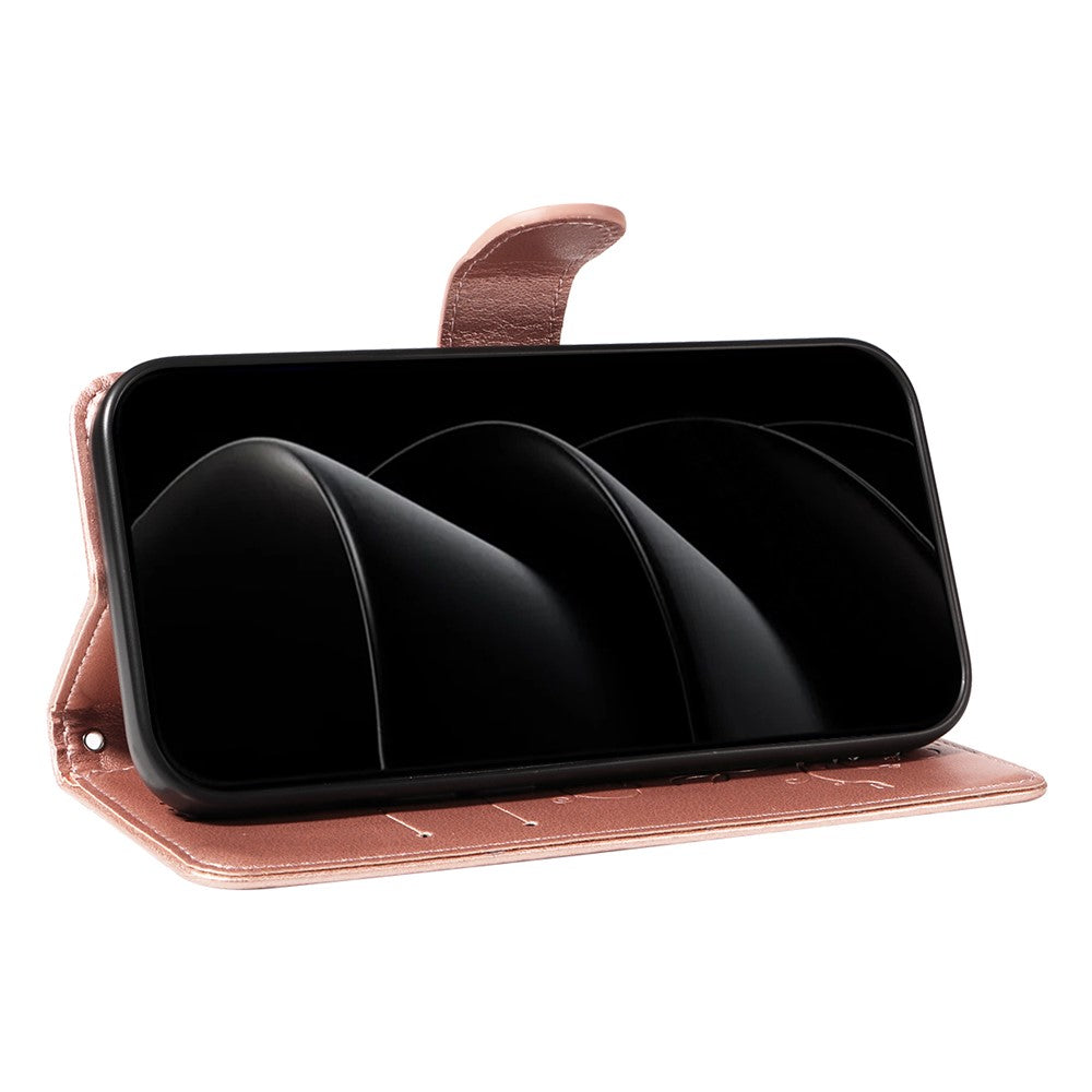 For iPhone 17 Pro Max PU Leather Cases Flower Pattern Wallet Stand Phone Cover with Strap - Rose Gold