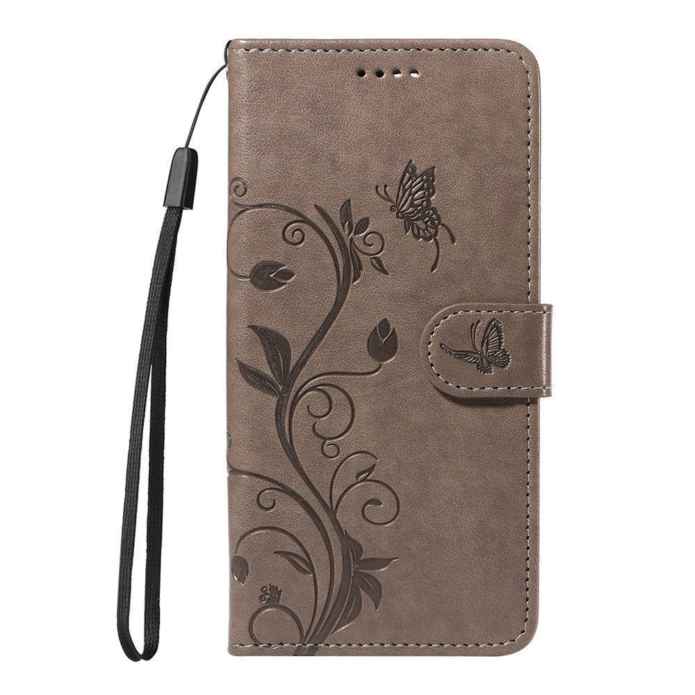 For iPhone 17 Pro Max PU Leather Cases Flower Pattern Wallet Stand Phone Cover with Strap - Grey