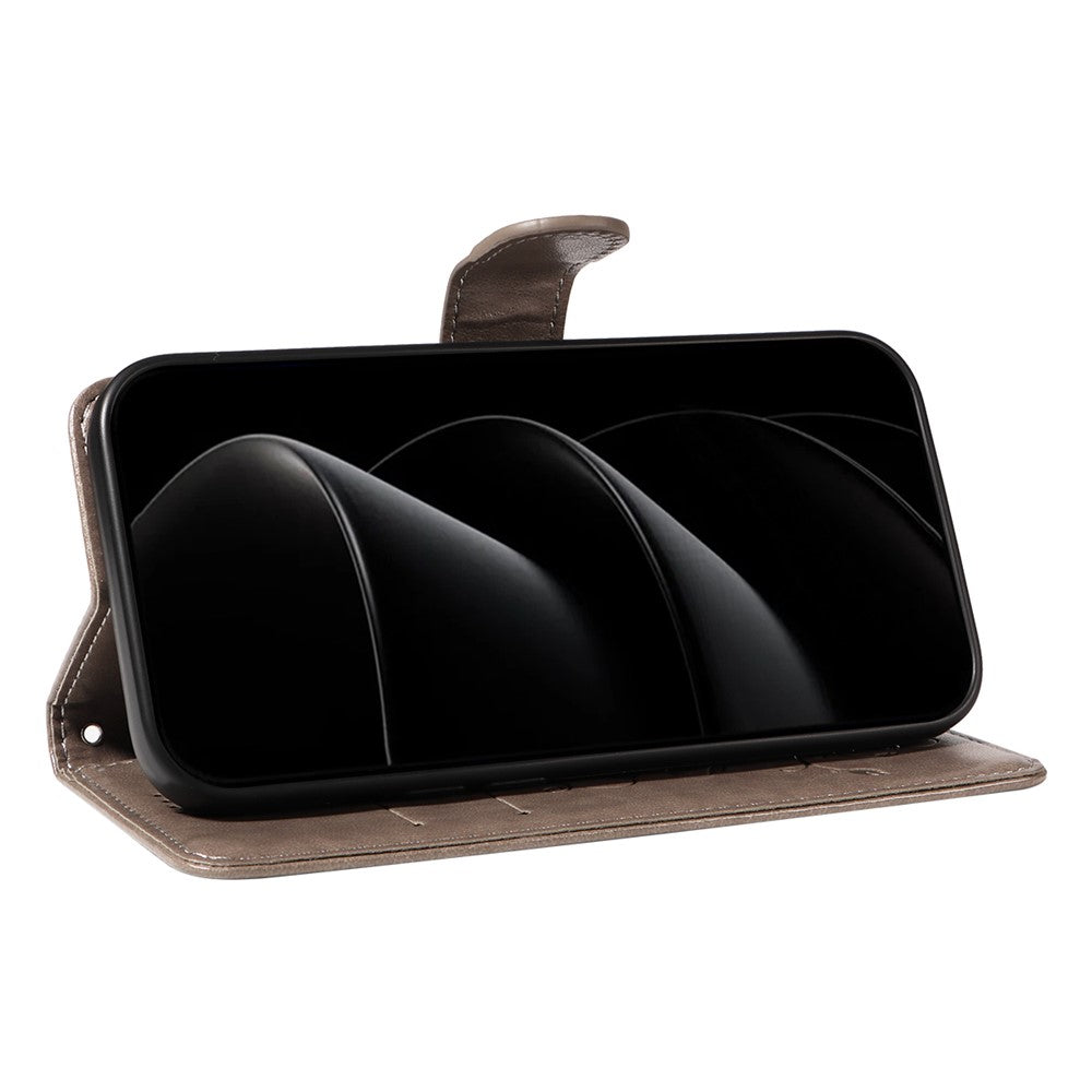 For iPhone 17 Pro Max PU Leather Cases Flower Pattern Wallet Stand Phone Cover with Strap - Grey