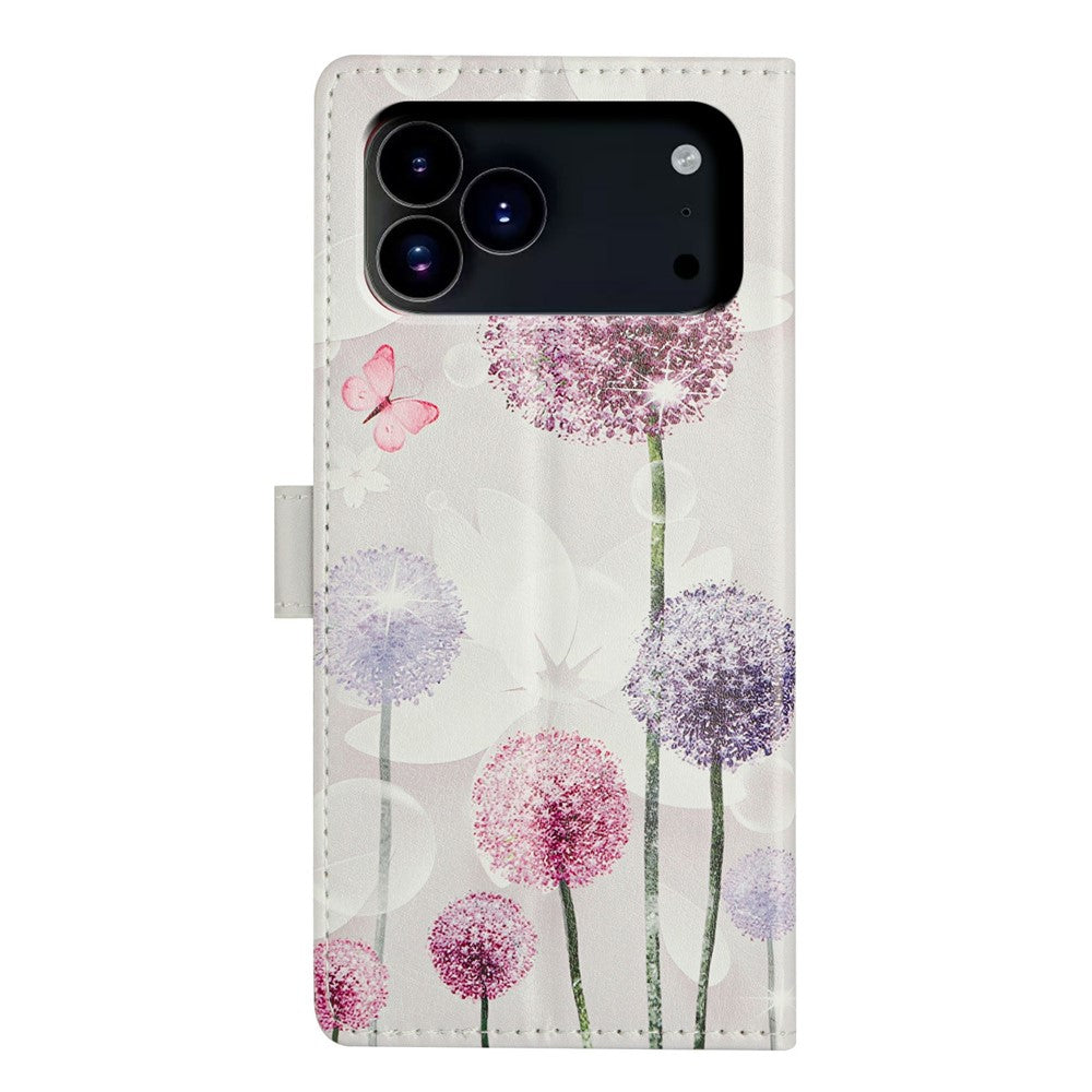 For iPhone 17 Pro Max Case Pattern Printing Wallet Stand Flip Leather Phone Cover with Strap - Dandelion