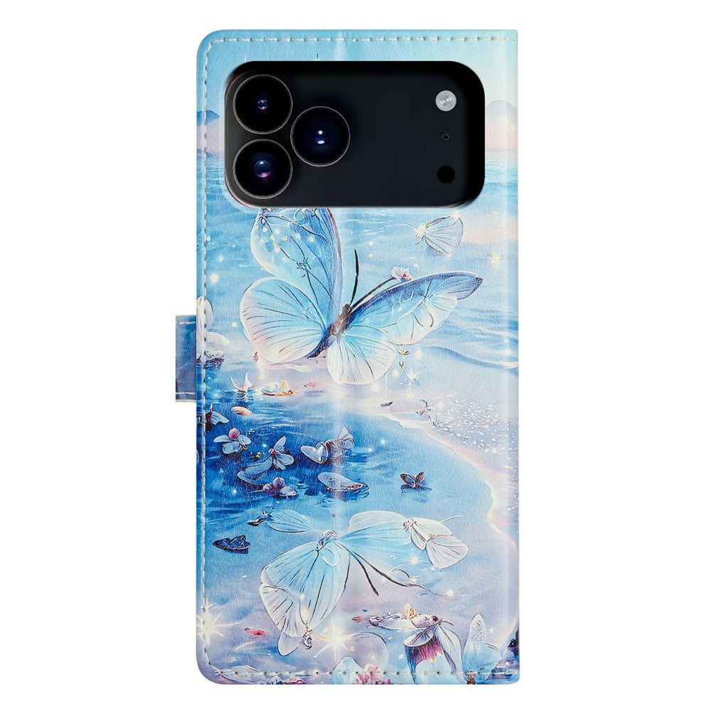For iPhone 17 Pro Max Case Pattern Printing Wallet Stand Flip Leather Phone Cover with Strap - Ocean Butterfly