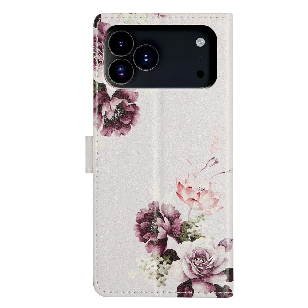 For iPhone 17 Pro Max Case Pattern Printing Wallet Stand Flip Leather Phone Cover with Strap - Cross Rose