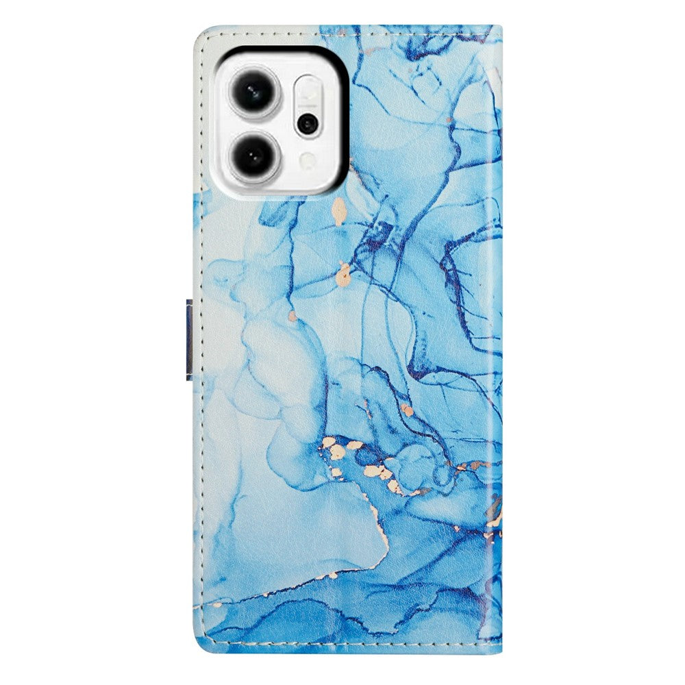 For Oppo Reno14 Pro 5G (Global) Case Pattern Printing Wallet Stand Flip Leather Phone Cover with Strap - Blue Marble