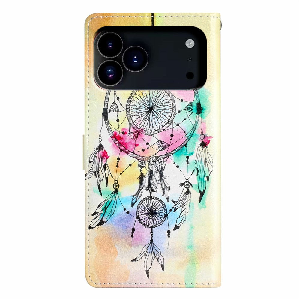 For iPhone 17 Pro Max Wallet Case PU Leather Pattern Printing Stand Phone Cover with Strap - Wind Chime
