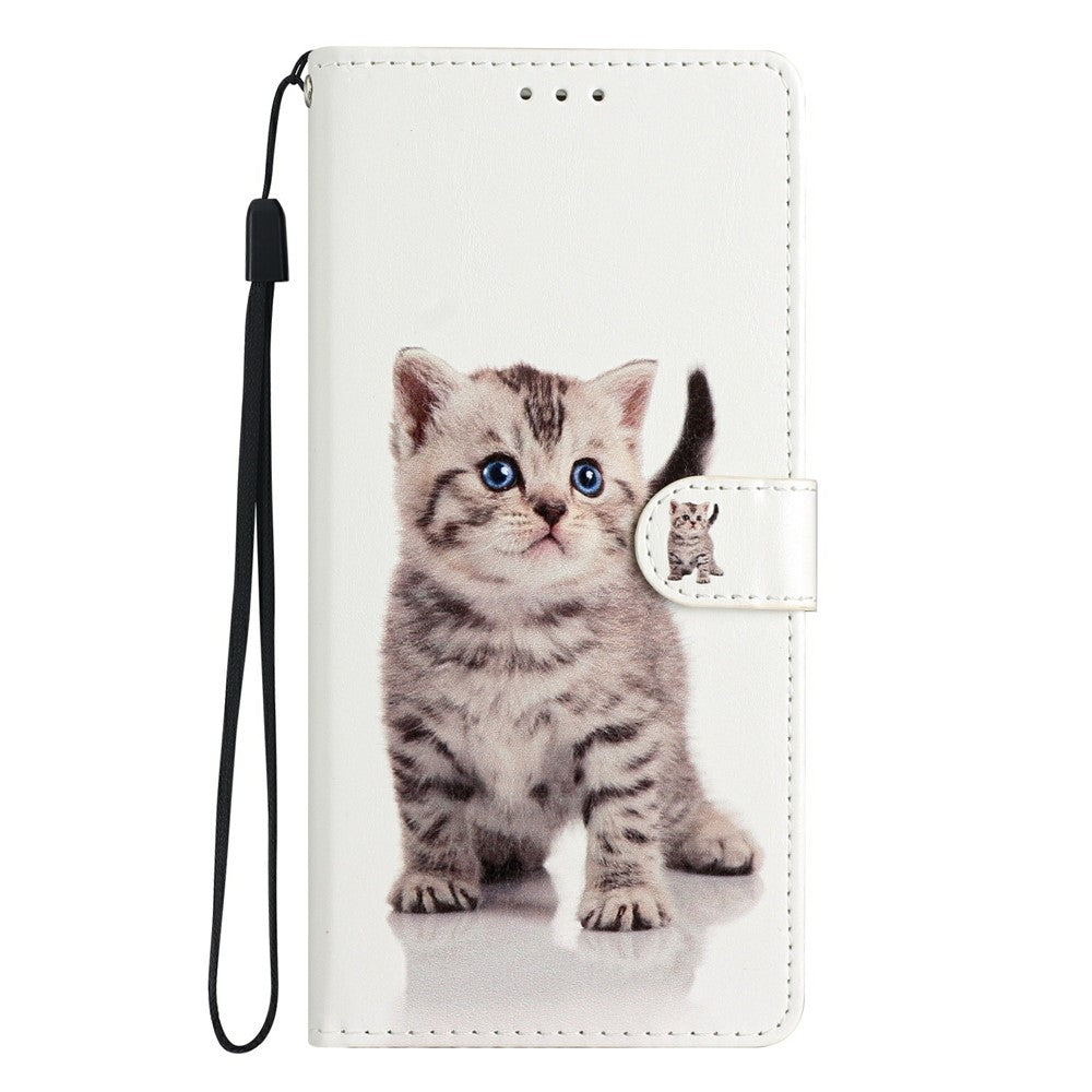 For iPhone 17 Pro Max Wallet Case PU Leather Pattern Printing Stand Phone Cover with Strap - Cute Cat