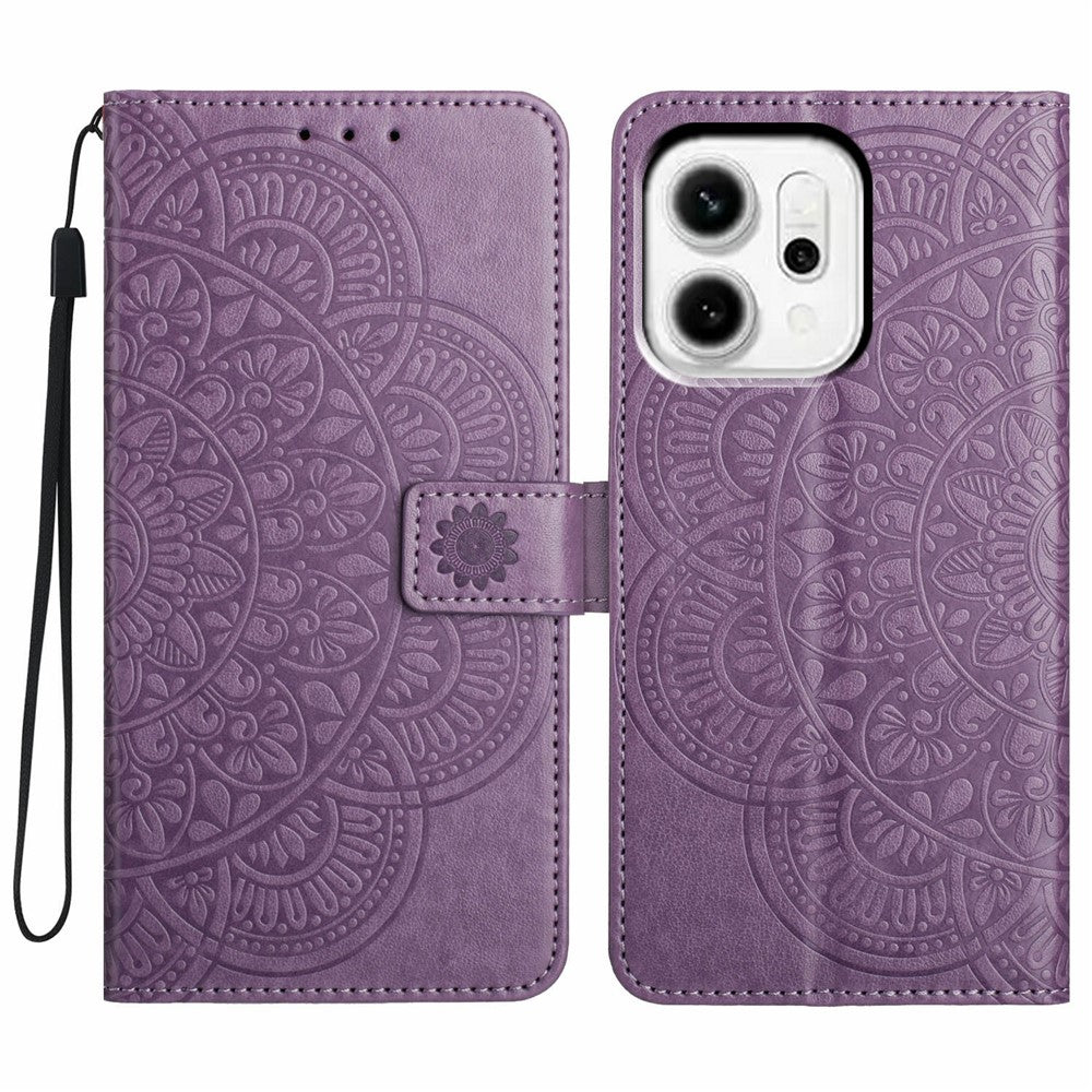 For Oppo Reno14 Pro 5G (Global) Leather Case with Card Slots Mandala Pattern Phone Cover Stand - Purple