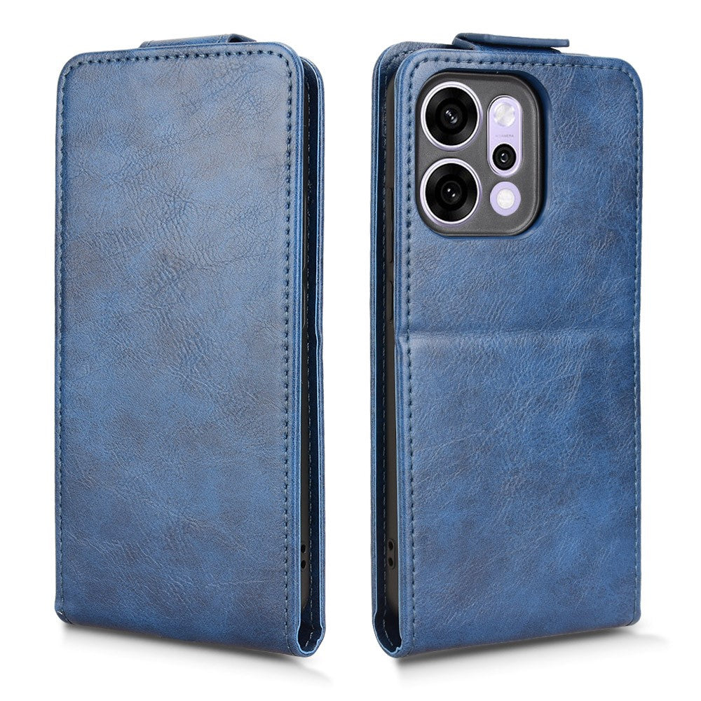 For Oppo Reno14 Pro 5G (Global) Stand Case Magnetic Clasp Vertical Flip Leather Phone Cover with Card Holder - Dark Blue