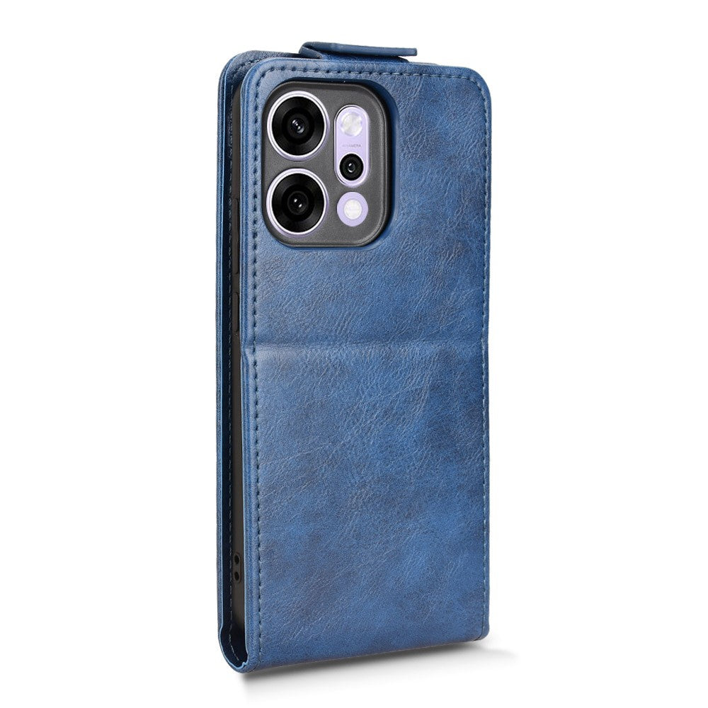 For Oppo Reno14 Pro 5G (Global) Stand Case Magnetic Clasp Vertical Flip Leather Phone Cover with Card Holder - Dark Blue