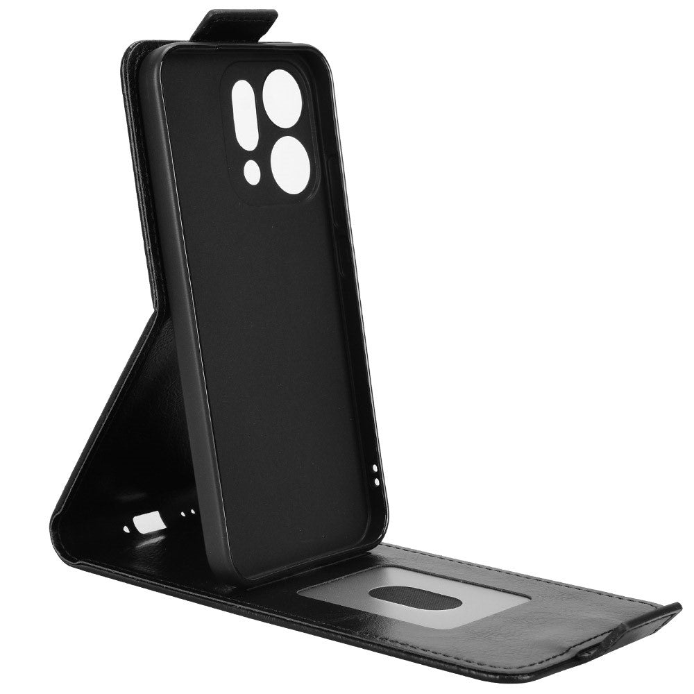 For Oppo Reno14 Pro 5G (Global) Stand Case Magnetic Clasp Vertical Flip Leather Phone Cover with Card Holder - Black