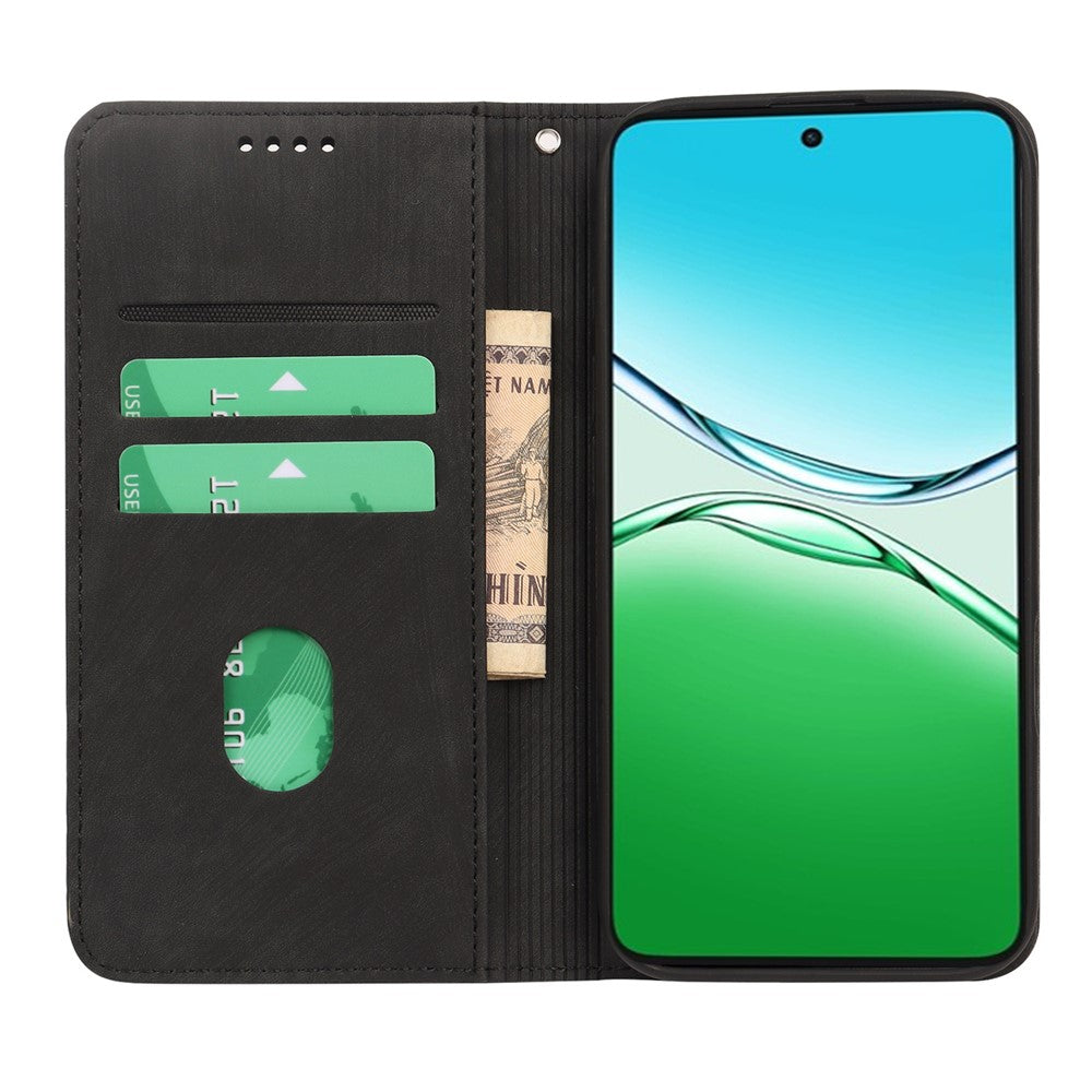 For Oppo Reno13 F 4G / 5G Case Strong Magnetic Leather Wallet Phone Cover with Striped Texture - Black