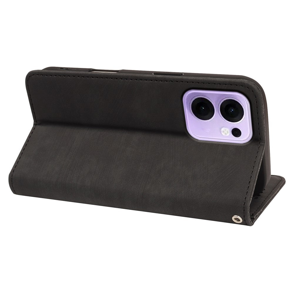 For Oppo Reno13 F 4G / 5G Case Strong Magnetic Leather Wallet Phone Cover with Striped Texture - Black