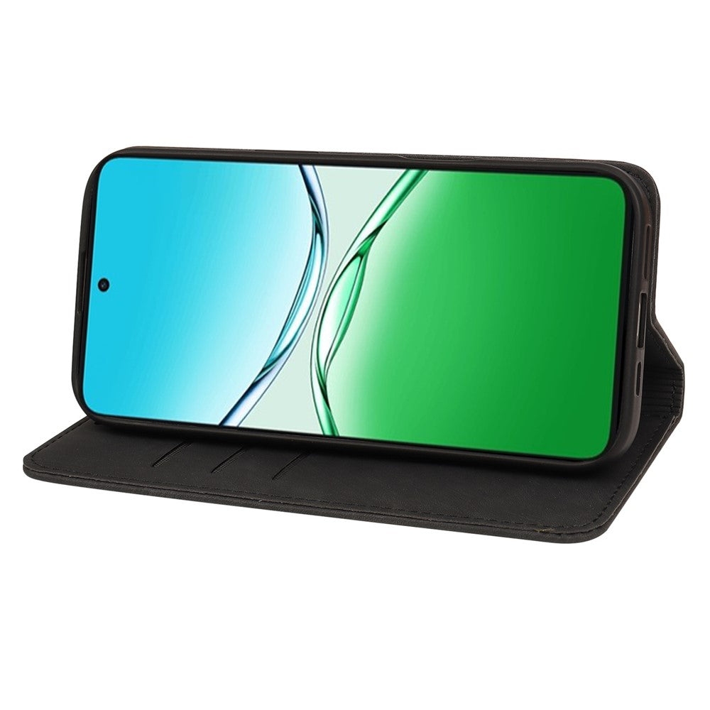 For Oppo Reno13 F 4G / 5G Case Strong Magnetic Leather Wallet Phone Cover with Striped Texture - Black