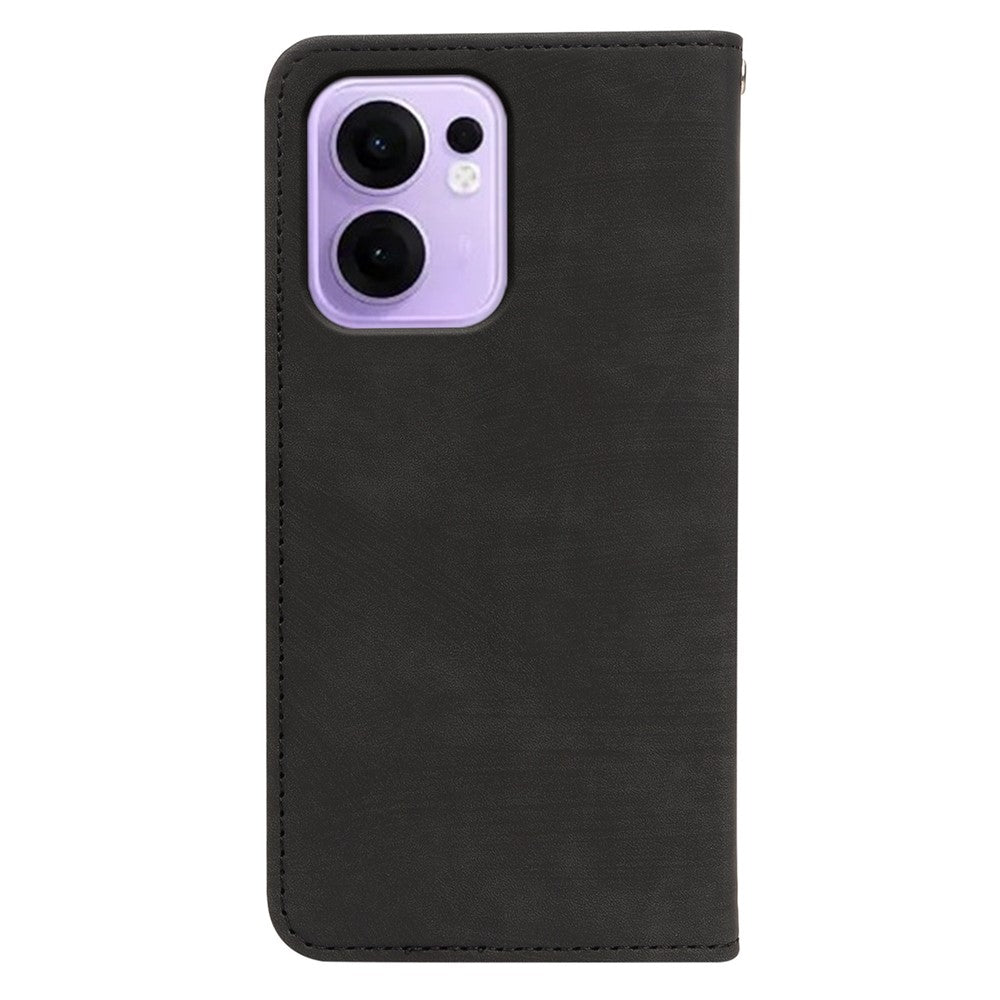 For Oppo Reno13 F 4G / 5G Case Strong Magnetic Leather Wallet Phone Cover with Striped Texture - Black