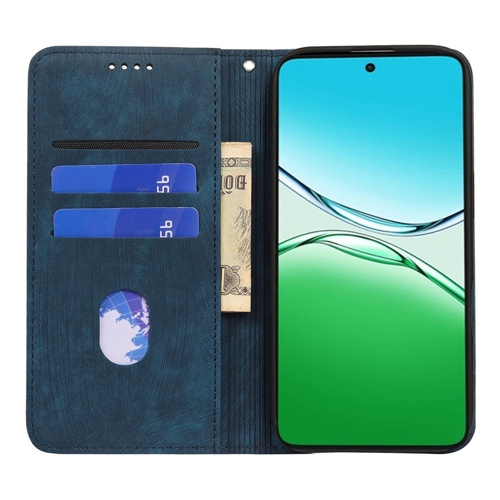For Oppo Reno13 F 4G / 5G Case Strong Magnetic Leather Wallet Phone Cover with Striped Texture - Blue