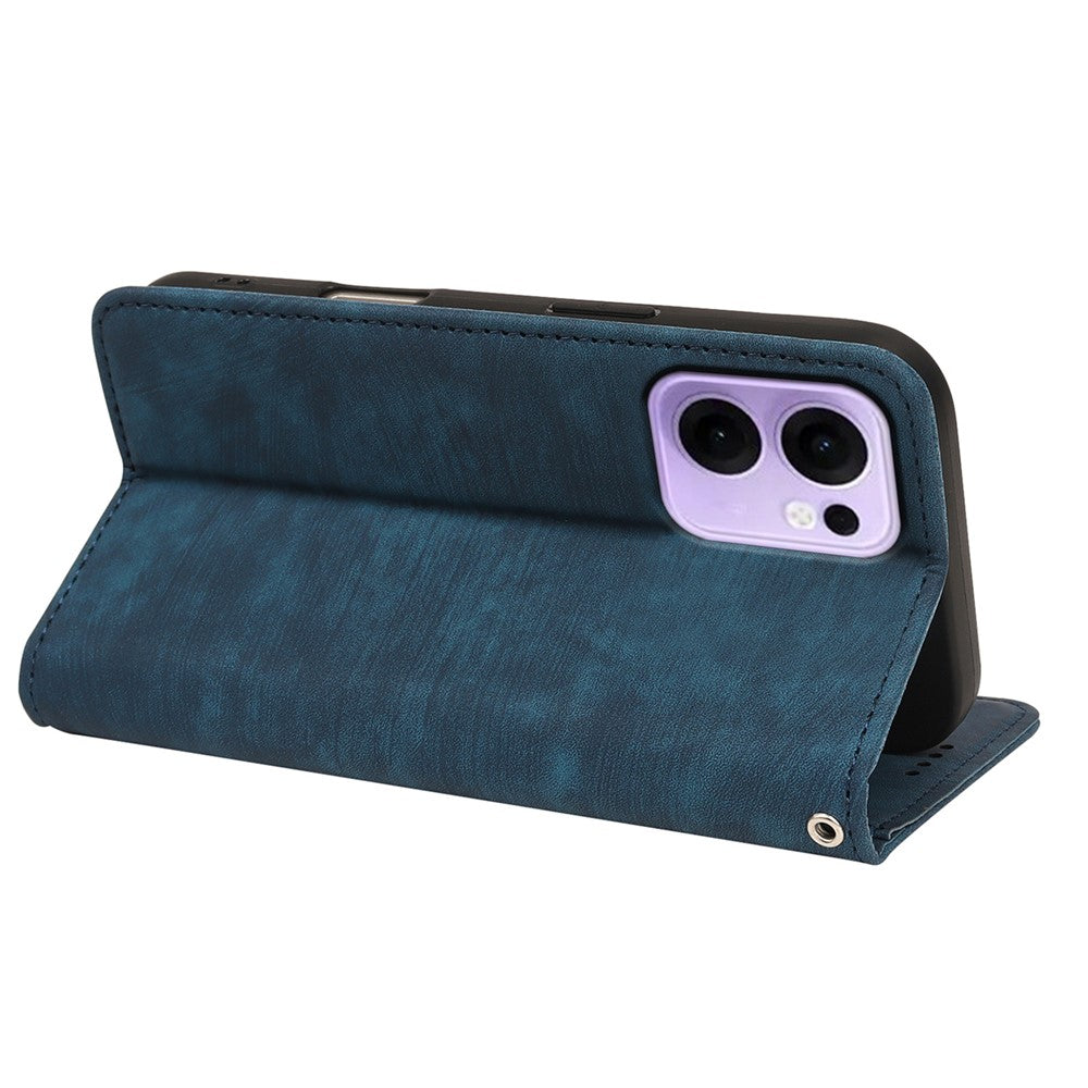 For Oppo Reno13 F 4G / 5G Case Strong Magnetic Leather Wallet Phone Cover with Striped Texture - Blue