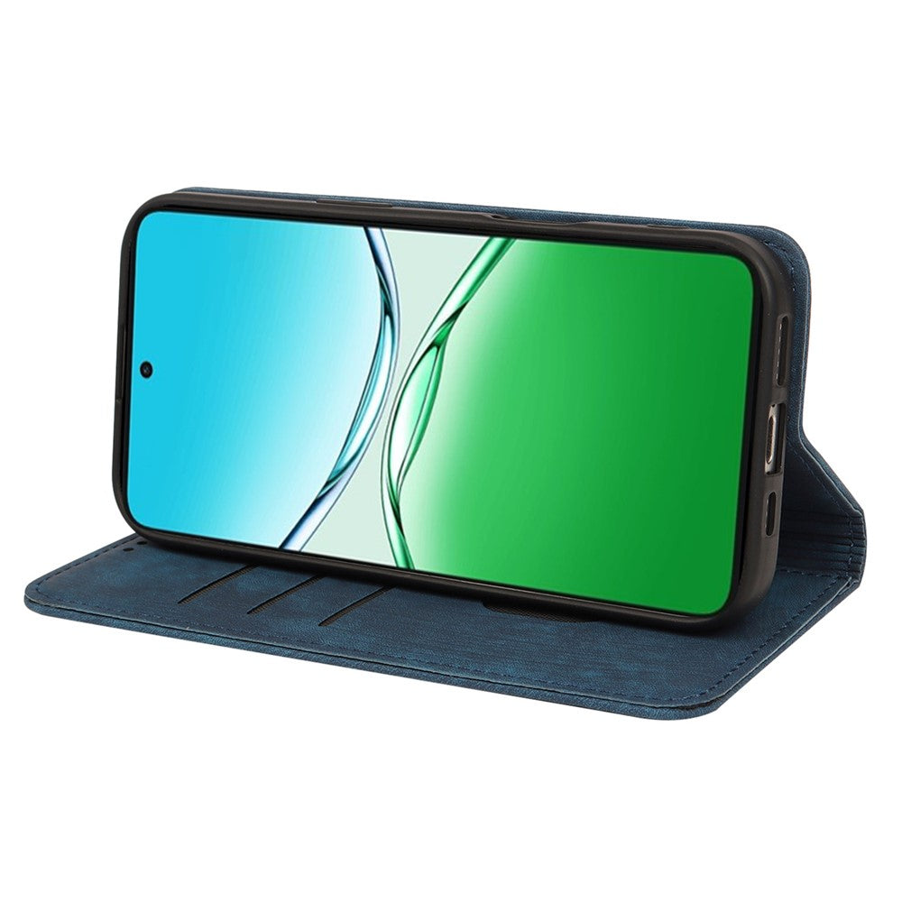For Oppo Reno13 F 4G / 5G Case Strong Magnetic Leather Wallet Phone Cover with Striped Texture - Blue