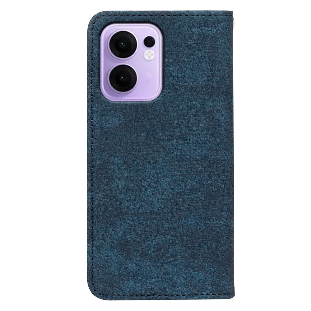 For Oppo Reno13 F 4G / 5G Case Strong Magnetic Leather Wallet Phone Cover with Striped Texture - Blue