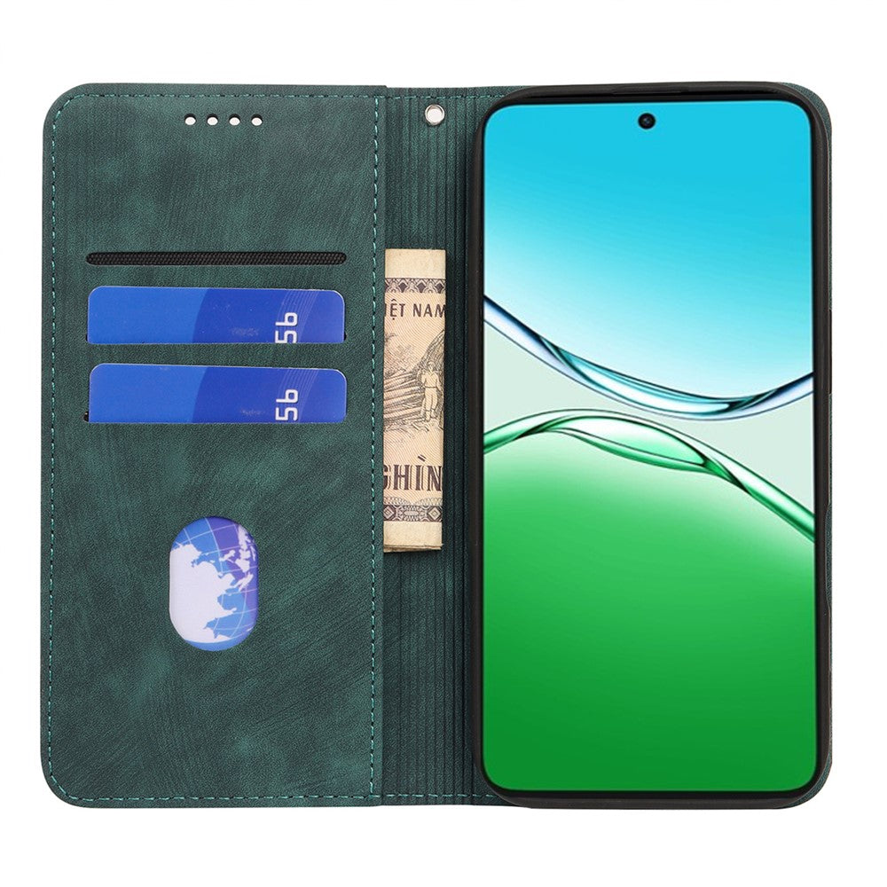 For Oppo Reno13 F 4G / 5G Case Strong Magnetic Leather Wallet Phone Cover with Striped Texture - Green