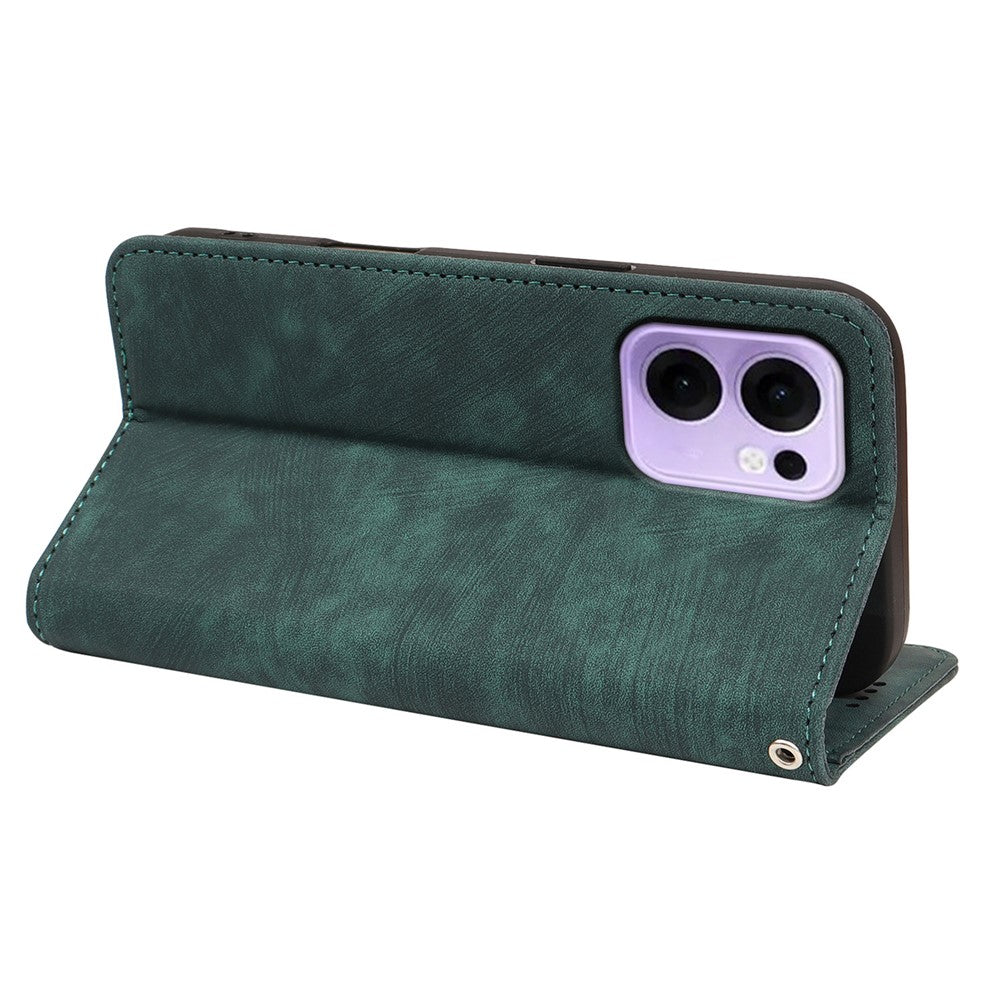 For Oppo Reno13 F 4G / 5G Case Strong Magnetic Leather Wallet Phone Cover with Striped Texture - Green