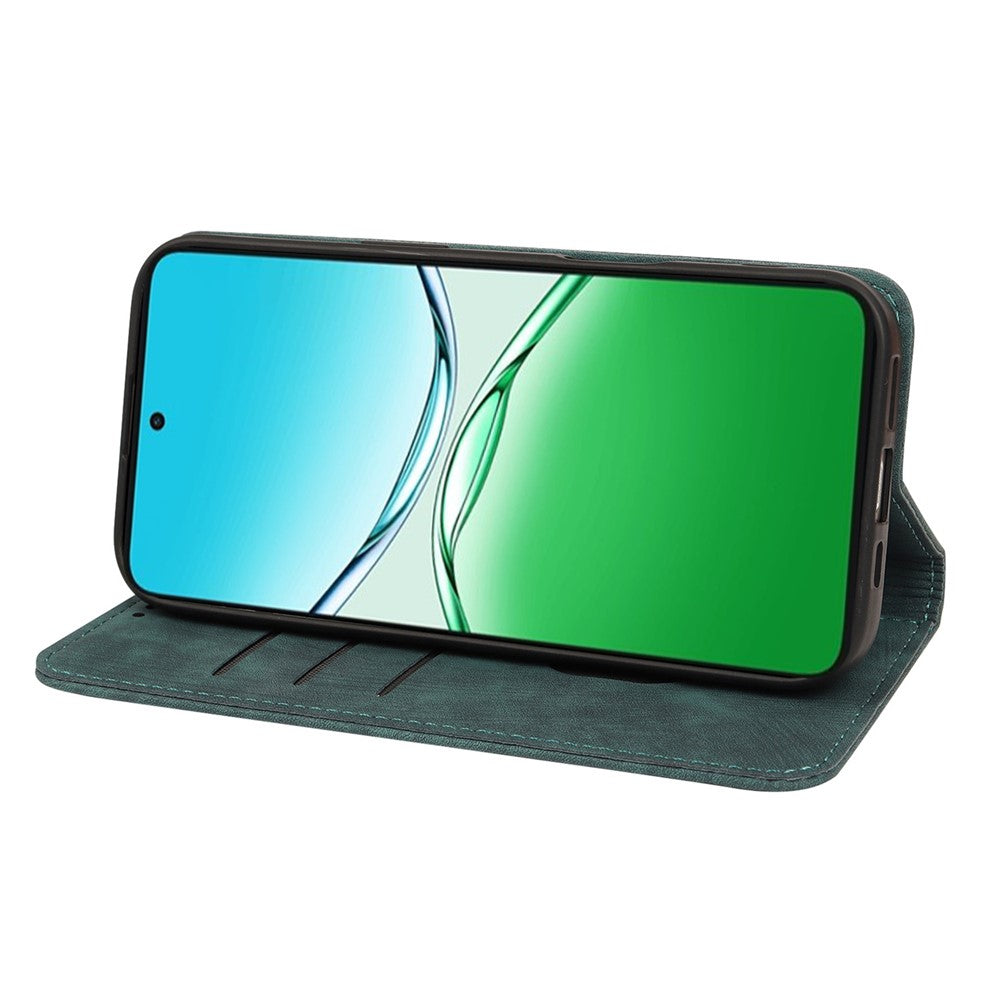 For Oppo Reno13 F 4G / 5G Case Strong Magnetic Leather Wallet Phone Cover with Striped Texture - Green
