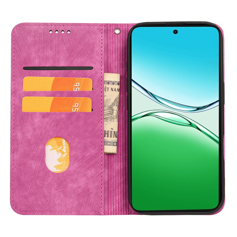 For Oppo Reno13 F 4G / 5G Case Strong Magnetic Leather Wallet Phone Cover with Striped Texture - Rose