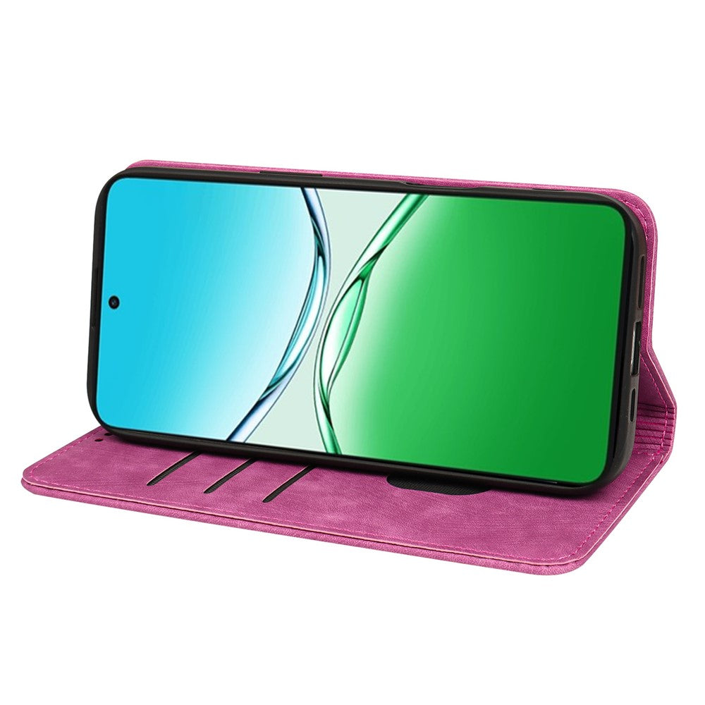 For Oppo Reno13 F 4G / 5G Case Strong Magnetic Leather Wallet Phone Cover with Striped Texture - Rose
