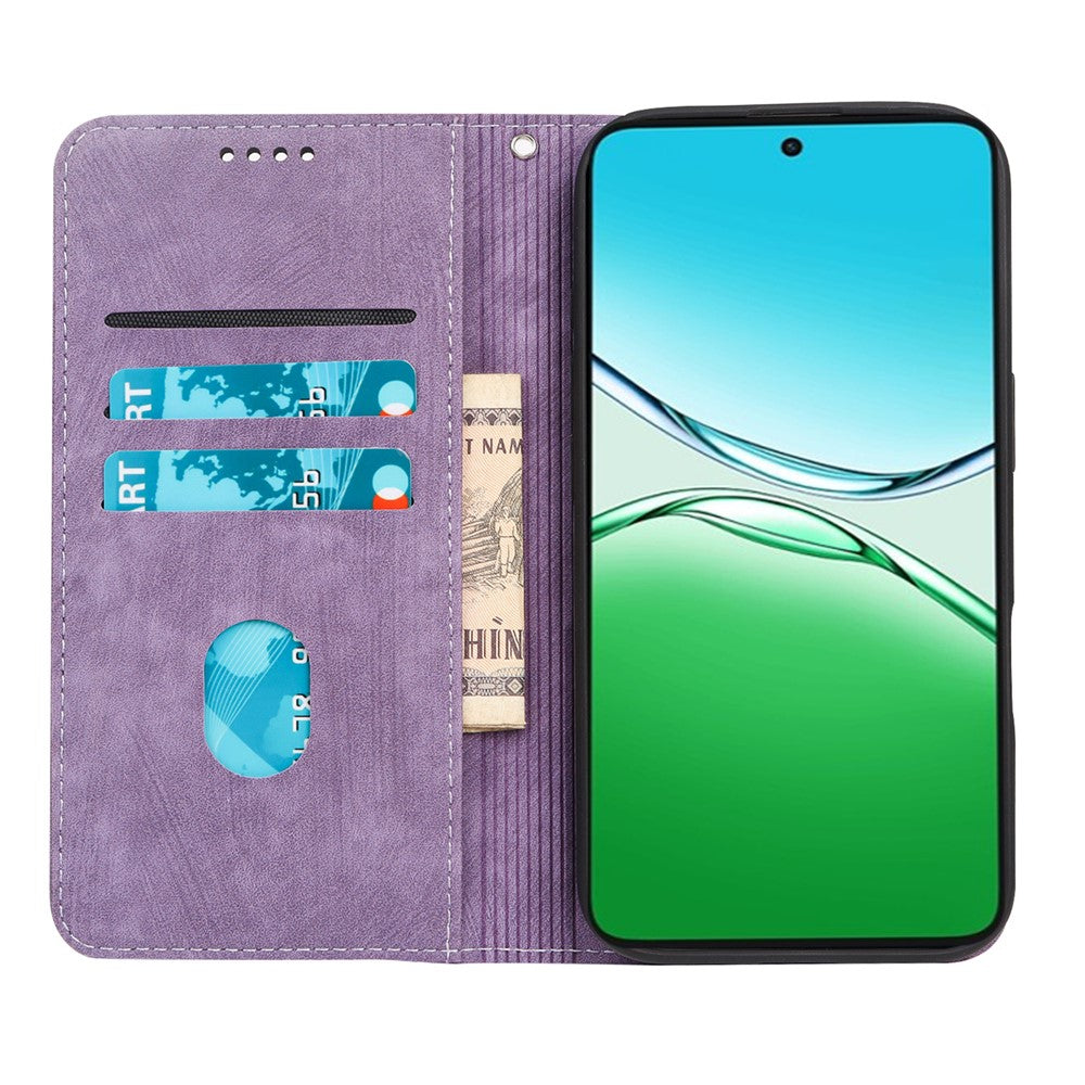 For Oppo Reno13 F 4G / 5G Case Strong Magnetic Leather Wallet Phone Cover with Striped Texture - Purple