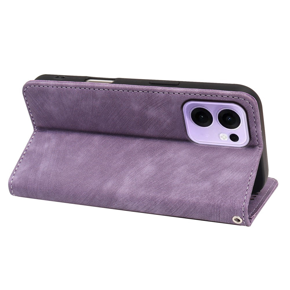 For Oppo Reno13 F 4G / 5G Case Strong Magnetic Leather Wallet Phone Cover with Striped Texture - Purple