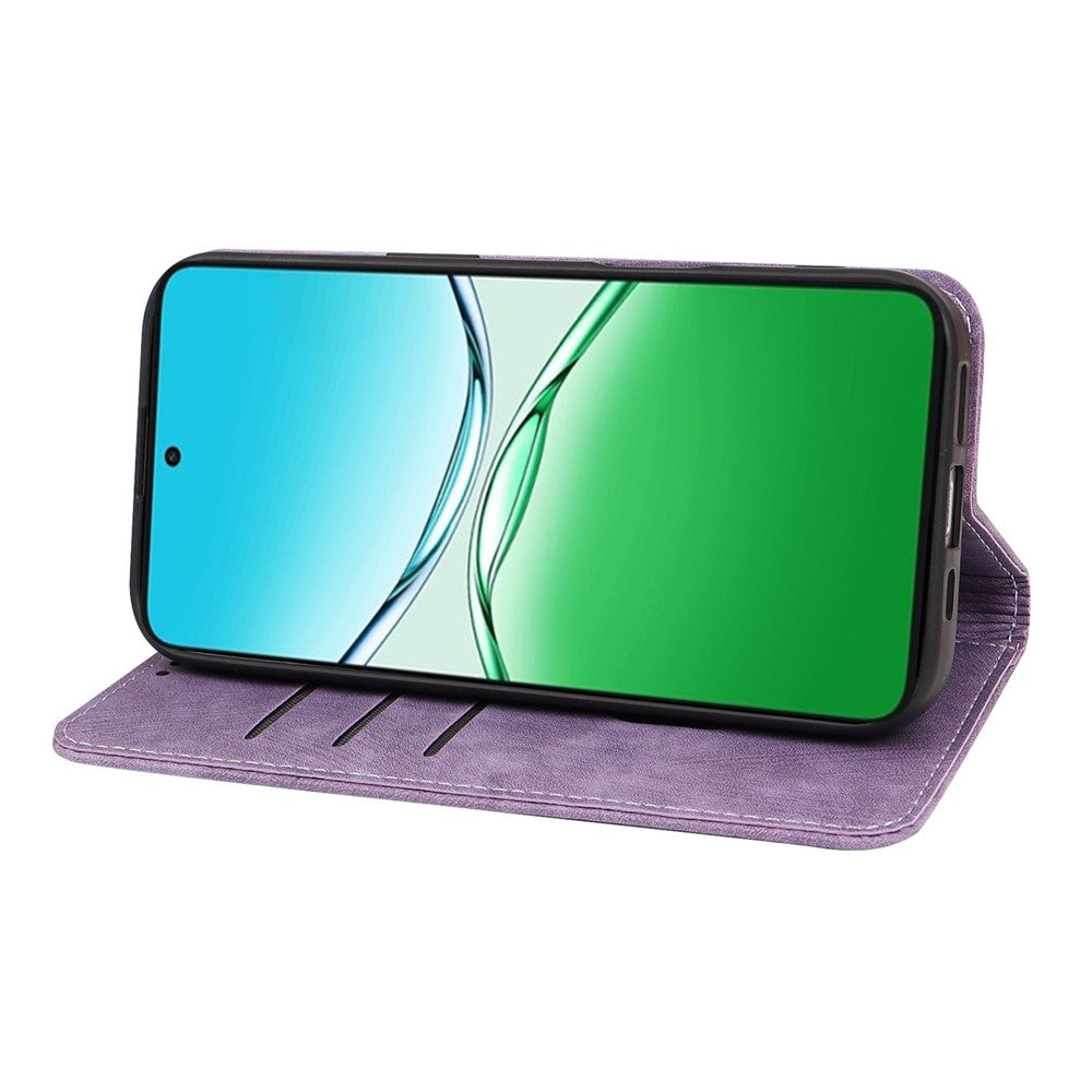 For Oppo Reno13 F 4G / 5G Case Strong Magnetic Leather Wallet Phone Cover with Striped Texture - Purple