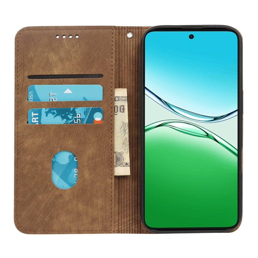 For Oppo Reno13 F 4G / 5G Case Strong Magnetic Leather Wallet Phone Cover with Striped Texture - Brown