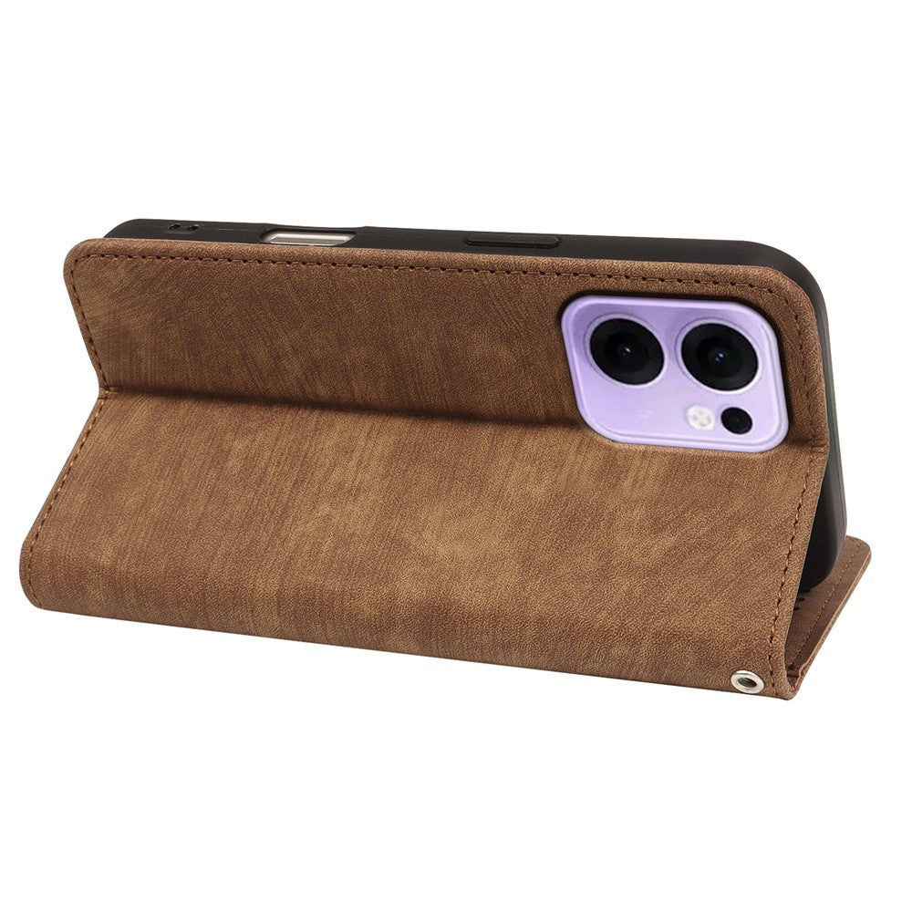 For Oppo Reno13 F 4G / 5G Case Strong Magnetic Leather Wallet Phone Cover with Striped Texture - Brown