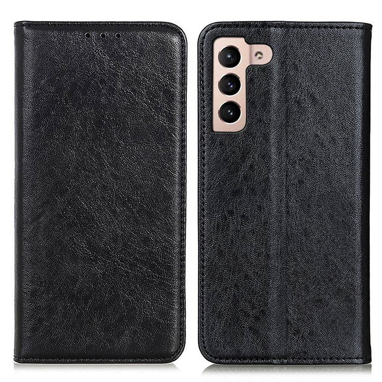 For Samsung Galaxy S23 PU Leather Magnetic Auto-auto-absorbed Cover Crazy Horse Texture Phone Case with Stand Wallet - Black