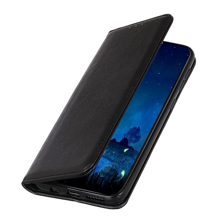 For Samsung Galaxy S23 PU Leather Magnetic Auto-auto-absorbed Cover Crazy Horse Texture Phone Case with Stand Wallet - Black
